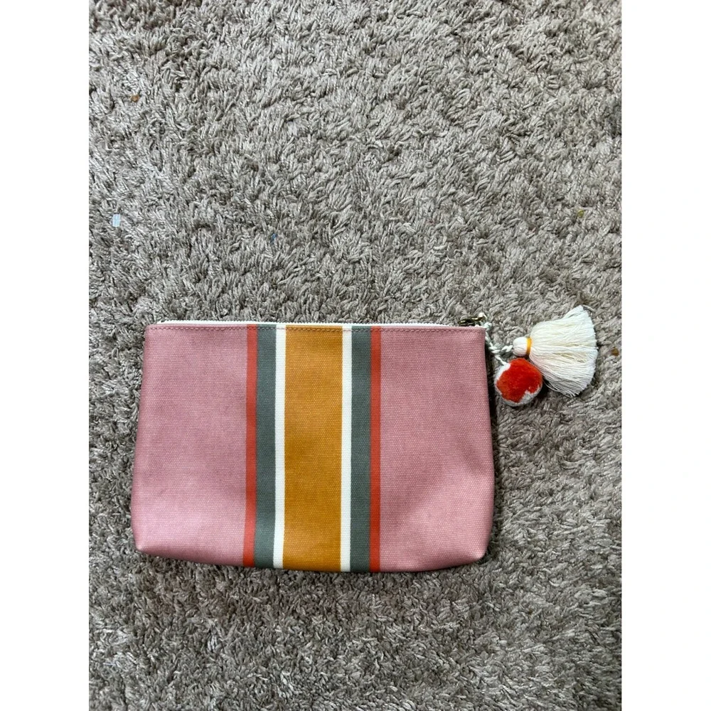 Madewell Canvas Striped Makeup Bag Tassel Zipper Pouch Boho Travel‎ Toiletry